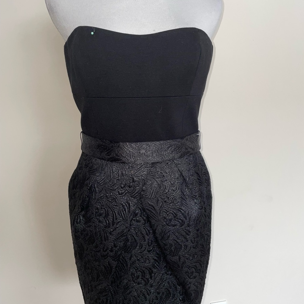 CYNTHIA STEFFE Black Strapless Textured Midi Dress
